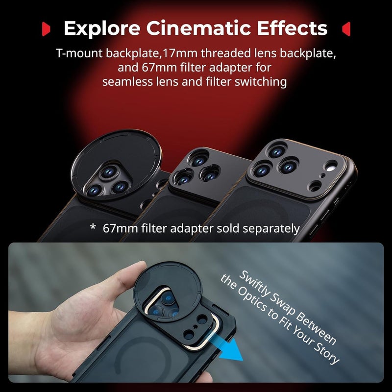 SMALLRIG حامل فيديو للهاتف مزدوج محمول لجهاز iPhone 17 Pro Max، مجموعة حامل الهاتف مع مقبض جانبي لاسلكي سريع الإطلاق، لوحة خلفية عدسة T-Mount مقاس 17 مم لتسجيل الفيديو/يوتيوب/البث المباشر/فلوغ - 5541 - Image 5